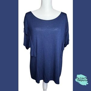 Blue Ruffle Short Sleeve Blouse - Size XL